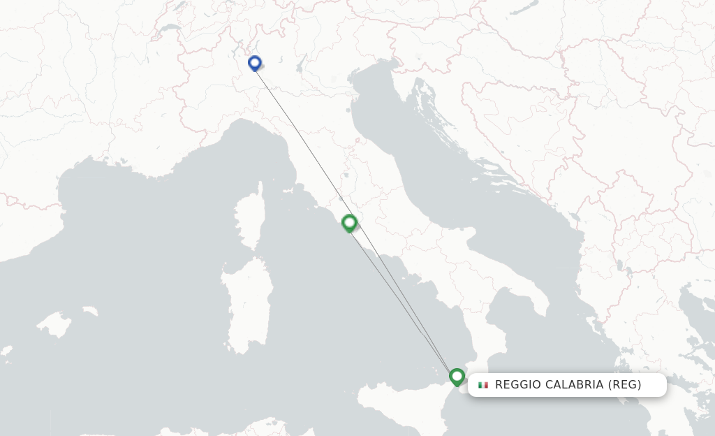 Route map with flights from Reggio Calabria with Alitalia