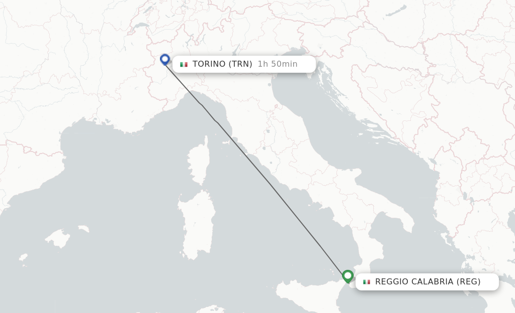 Flights from Reggio Calabria to Torino route map