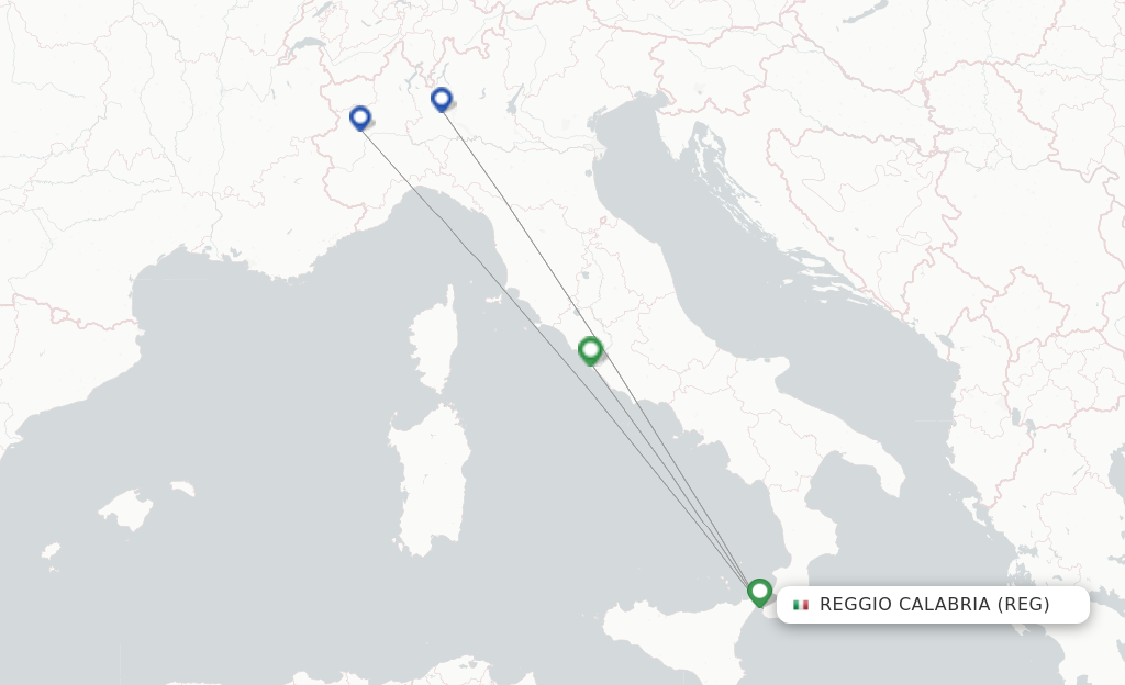 Flights from Reggio Calabria to Milan route map