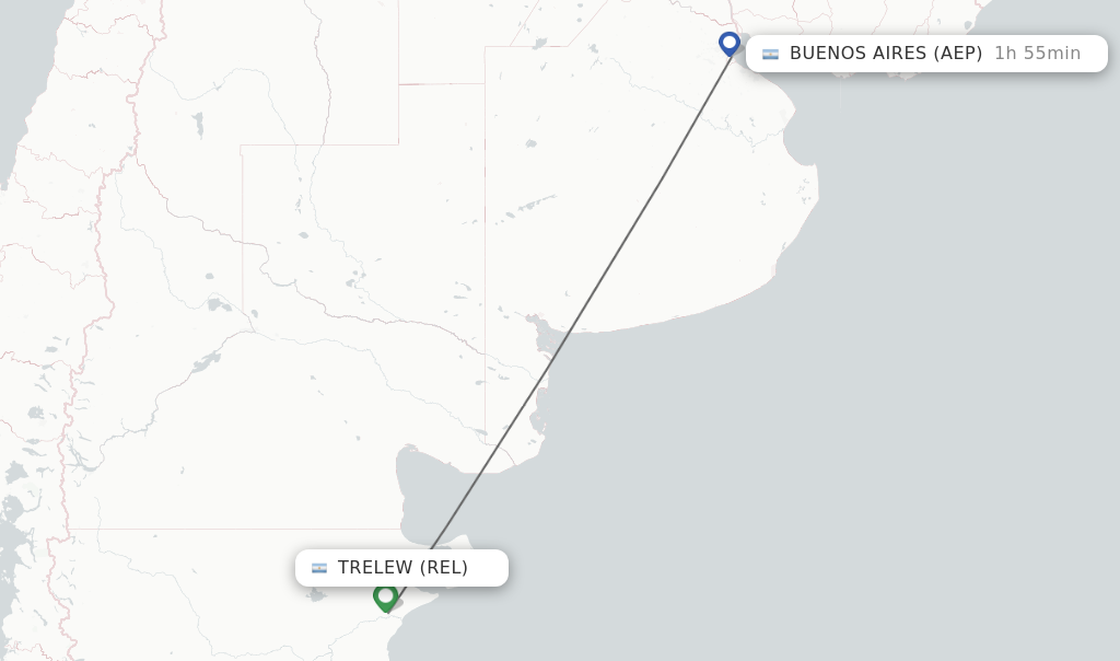 Flights from Trelew to Buenos Aires route map