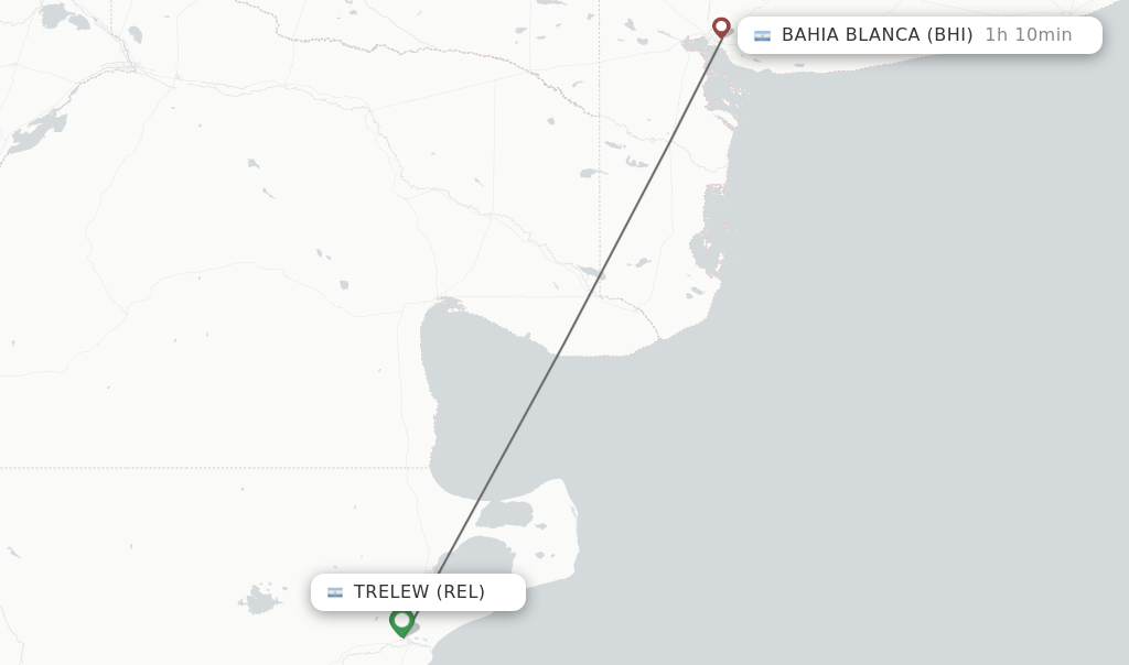 Flights from Trelew to Bahia Blanca route map