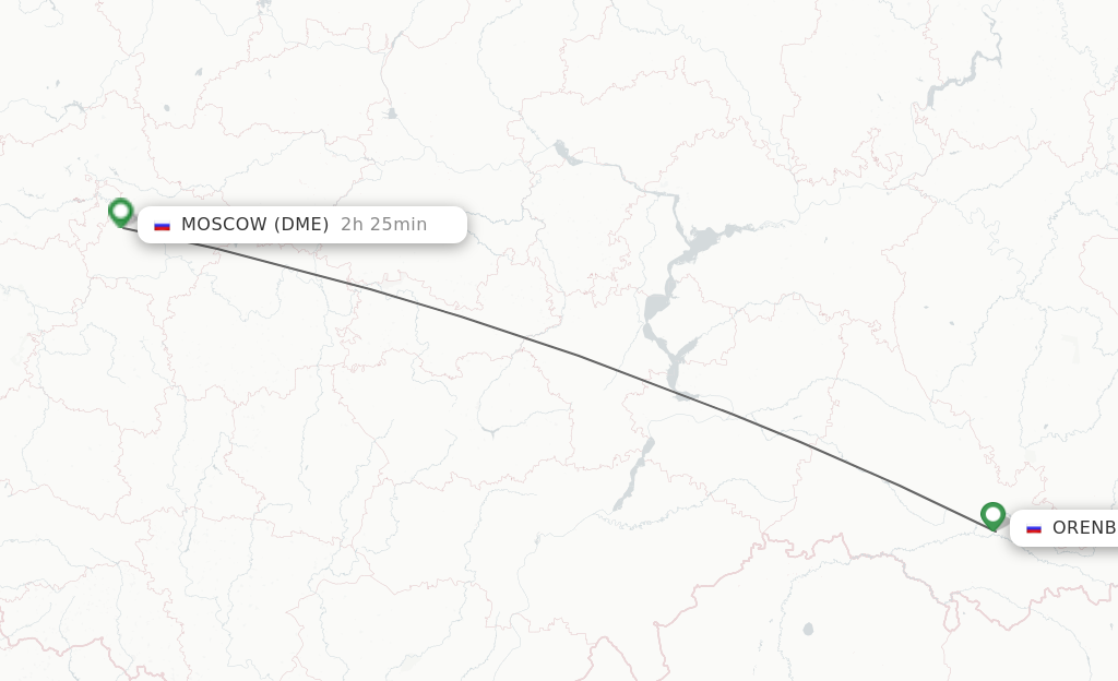 Flights from Orenburg to Moscow route map
