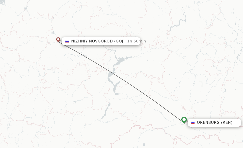 Flights from Orenburg to Nizhniy Novgorod route map