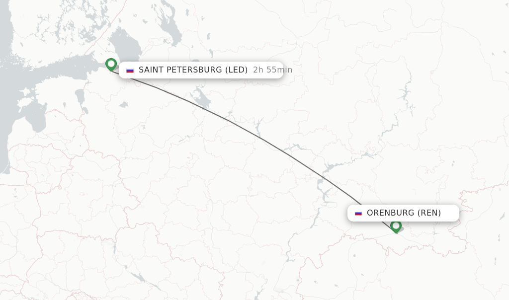 Flights from Orenburg to Saint Petersburg route map