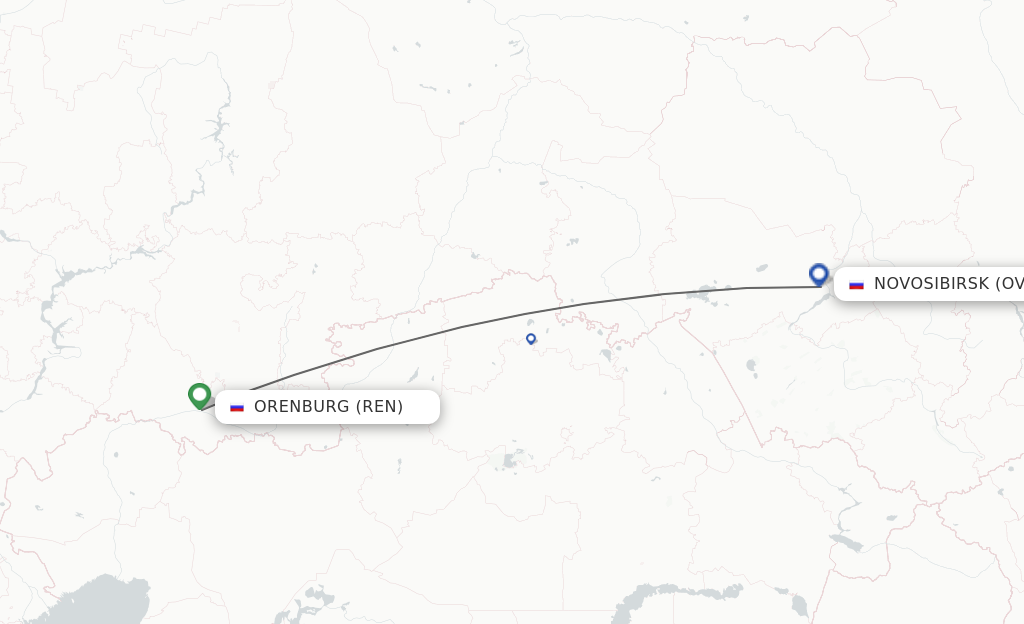 Flights from Orenburg to Novosibirsk route map