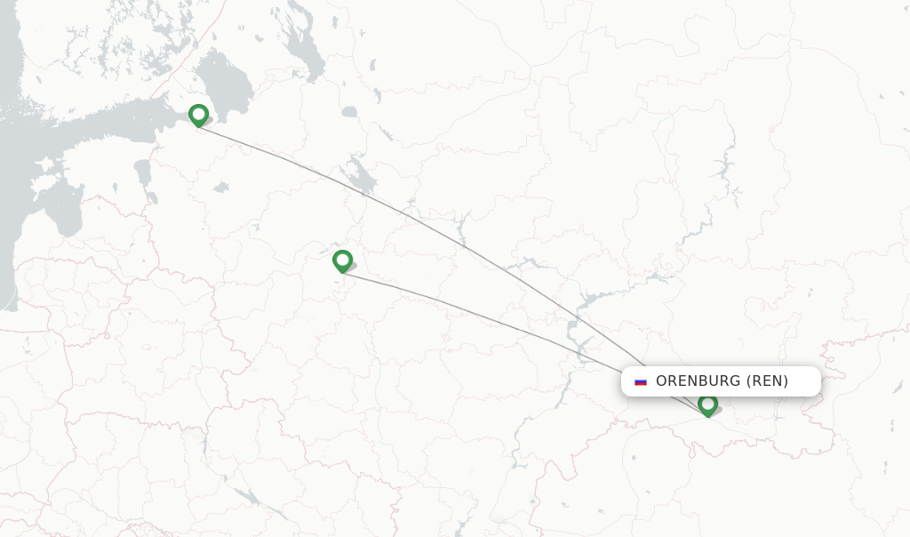 Route map with flights from Orenburg with Aeroflot