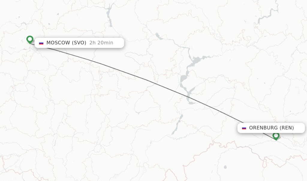 Flights from Orenburg to Moscow route map