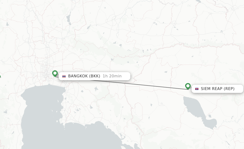 Flights from Siem Reap to Bangkok route map
