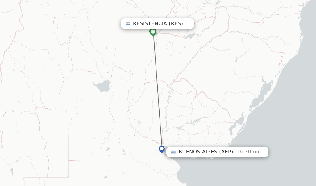 Flights from Resistencia to Buenos Aires route map