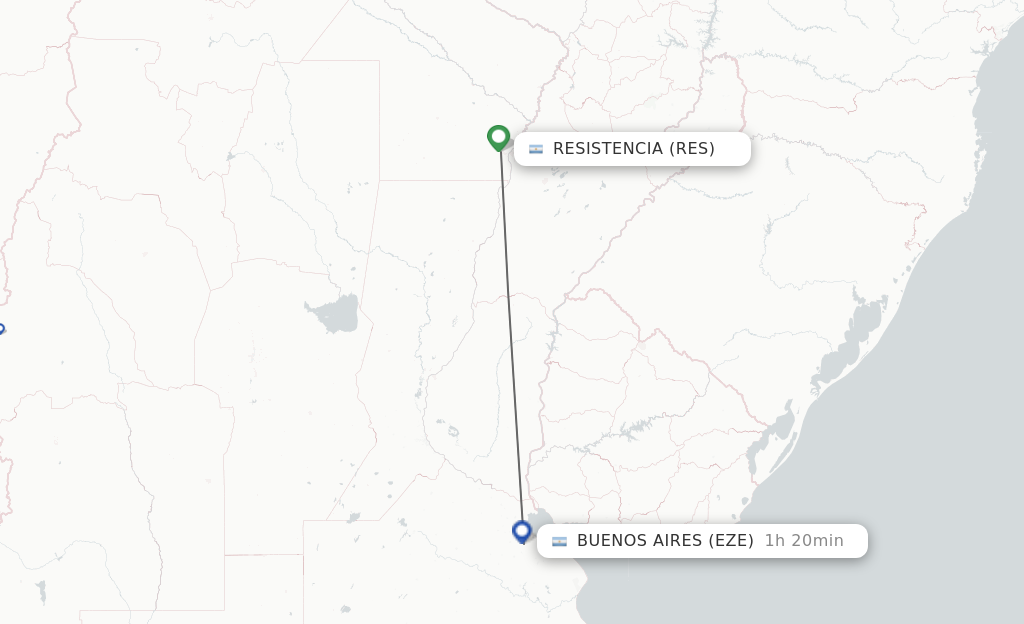 Flights from Resistencia to Buenos Aires route map