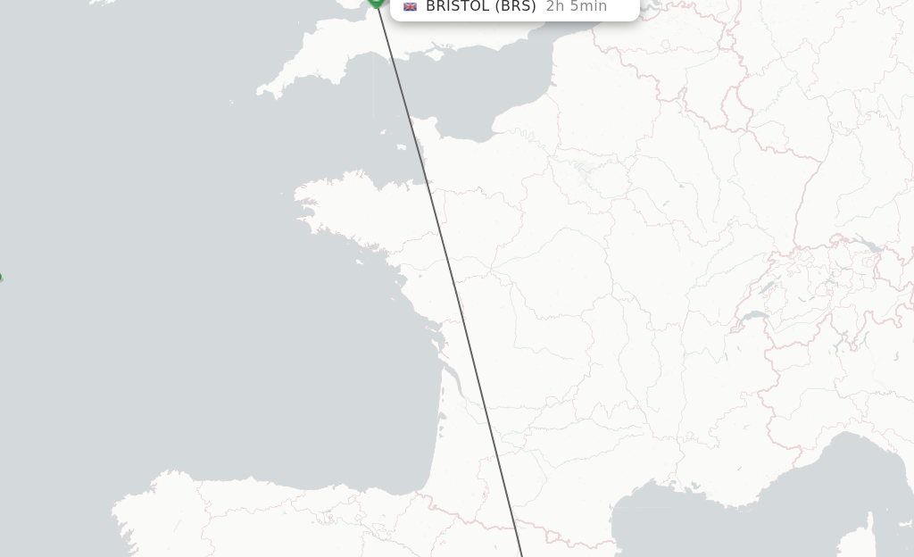 Flights from Reus to Bristol route map