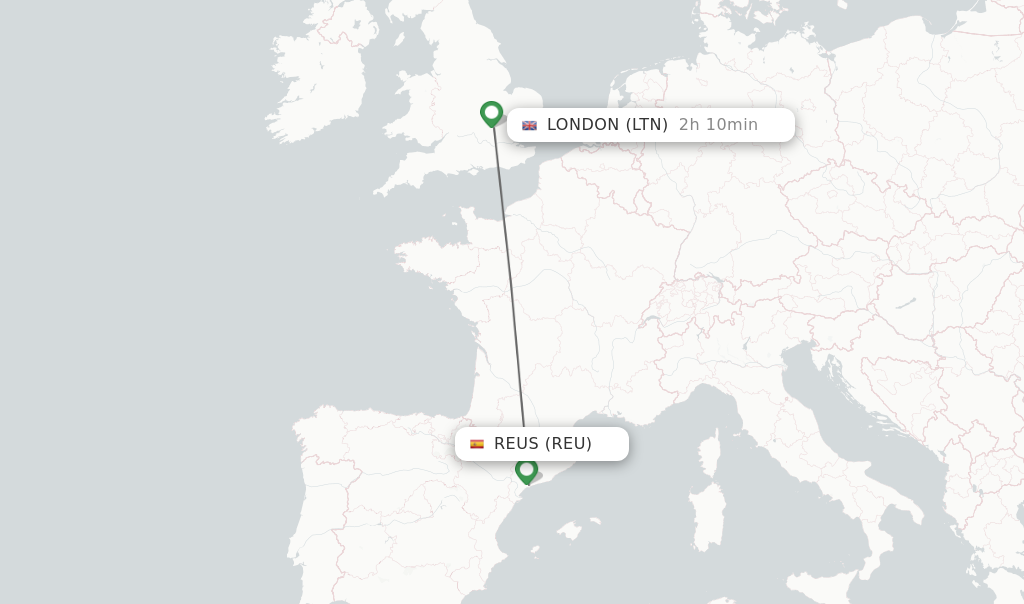 Flights from Reus to London route map