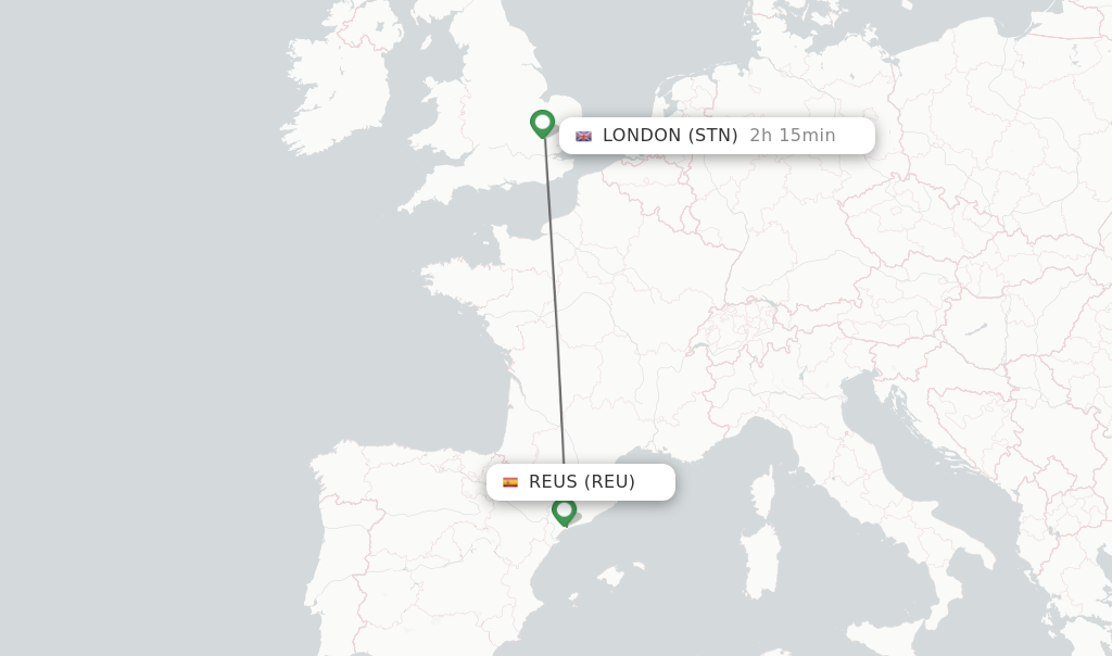 Flights from Reus to London route map