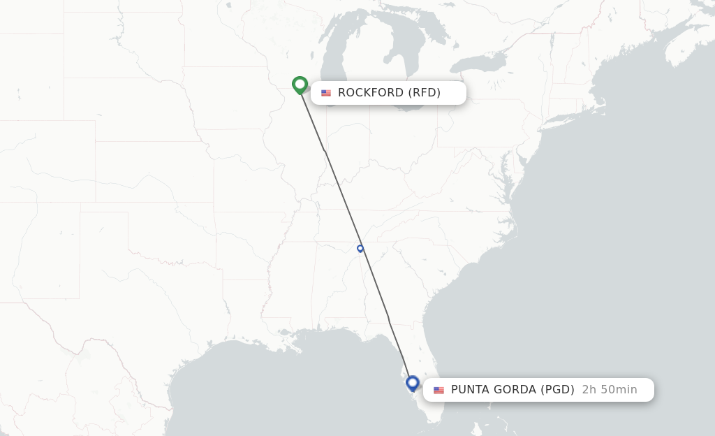 Flights from Rockford to Punta Gorda route map