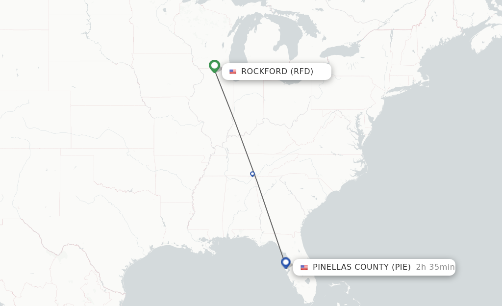 Flights from Rockford to Saint Petersburg route map