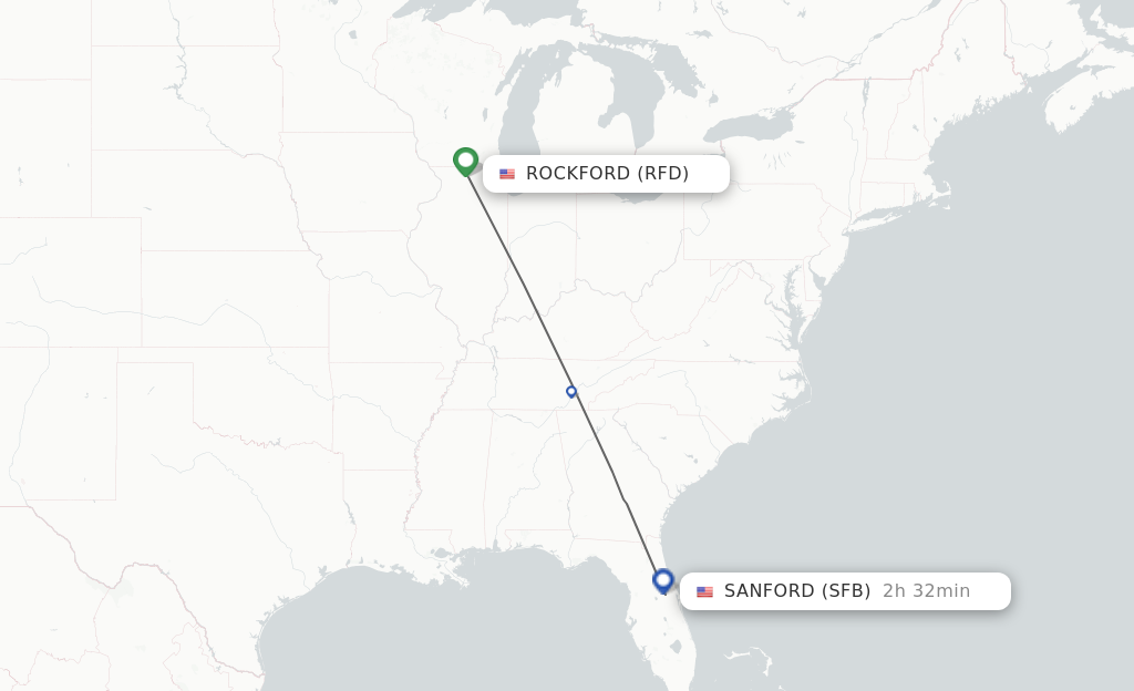 Flights from Rockford to Orlando route map