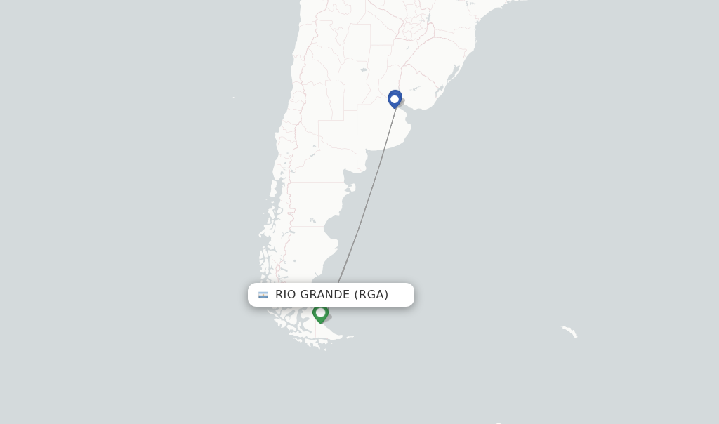 Route map with flights from Rio Grande with Aerolineas Argentinas