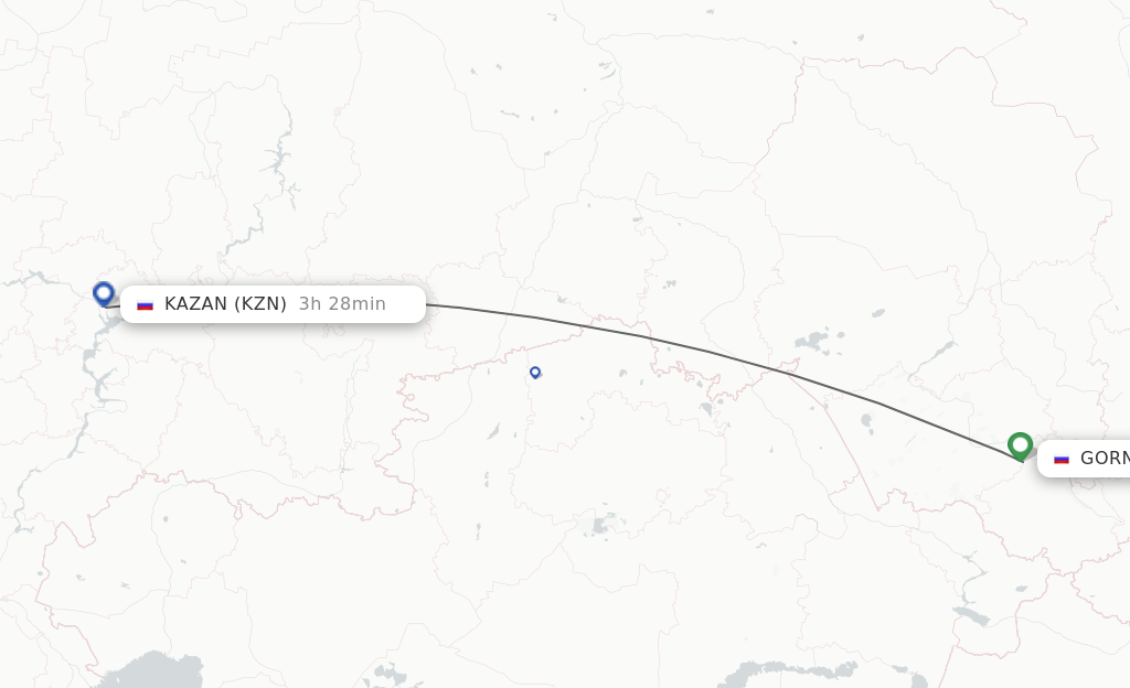 Flights from Gorno-Altaysk to Kazan route map