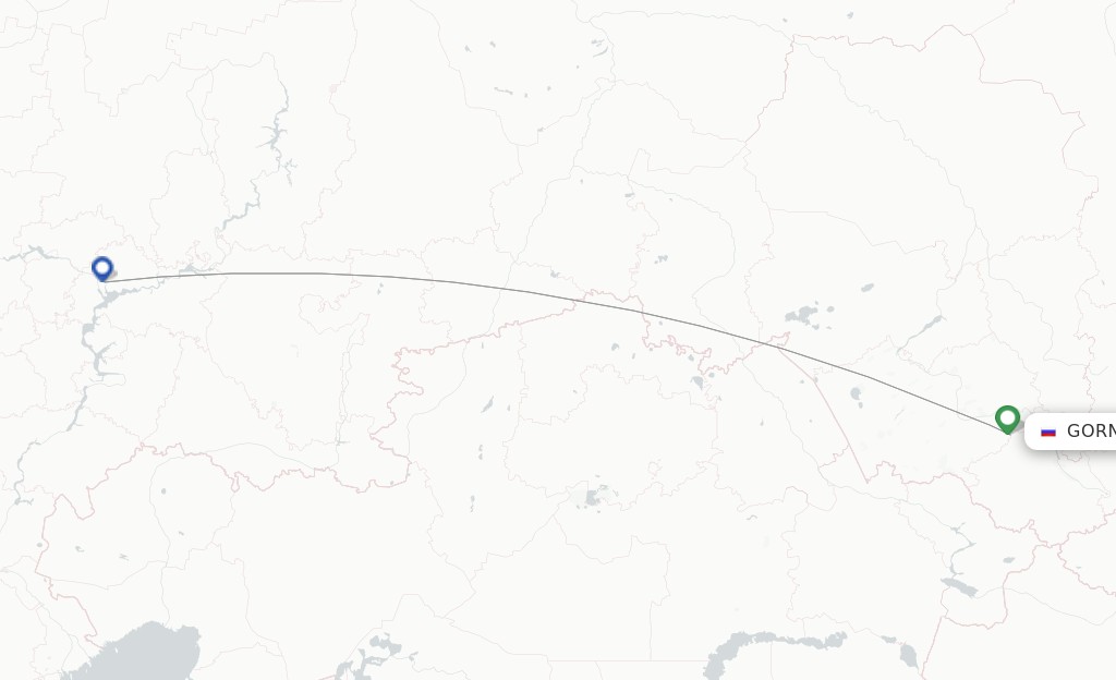 Route map with flights from Gorno-Altaysk with UVT Aero