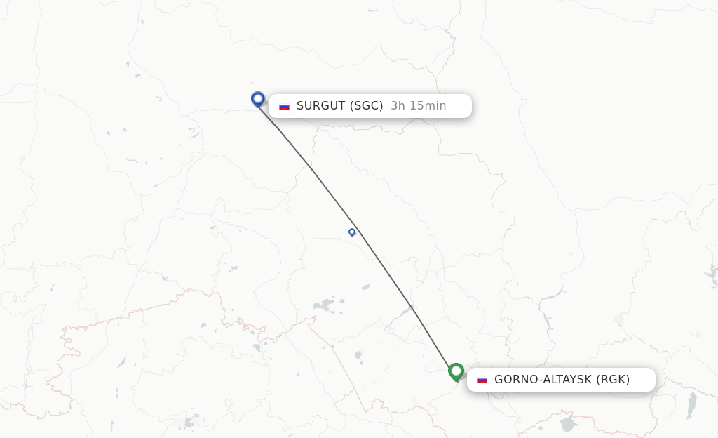 Flights from Gorno-Altaysk to Surgut route map