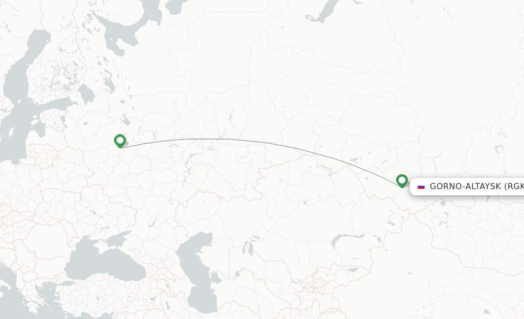Route map with flights from Gorno-Altaysk with Aeroflot