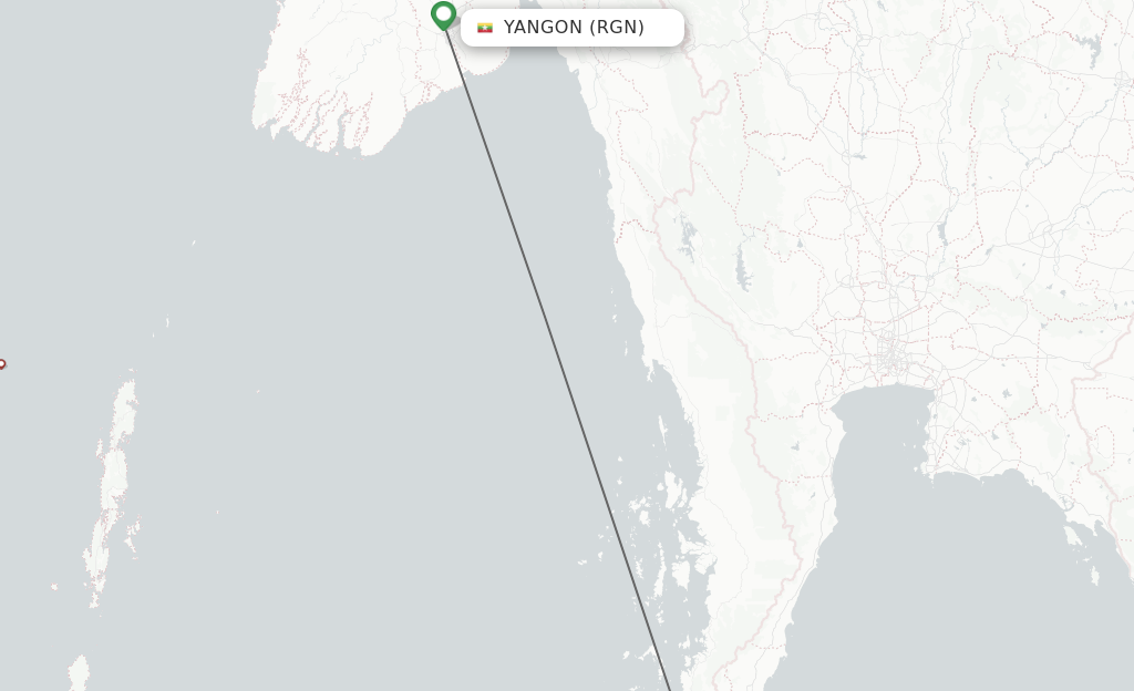Flights from Yangon to Kawthaung route map