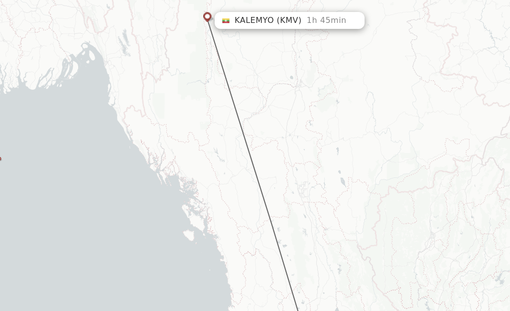 Flights from Yangon to Kalemyo route map