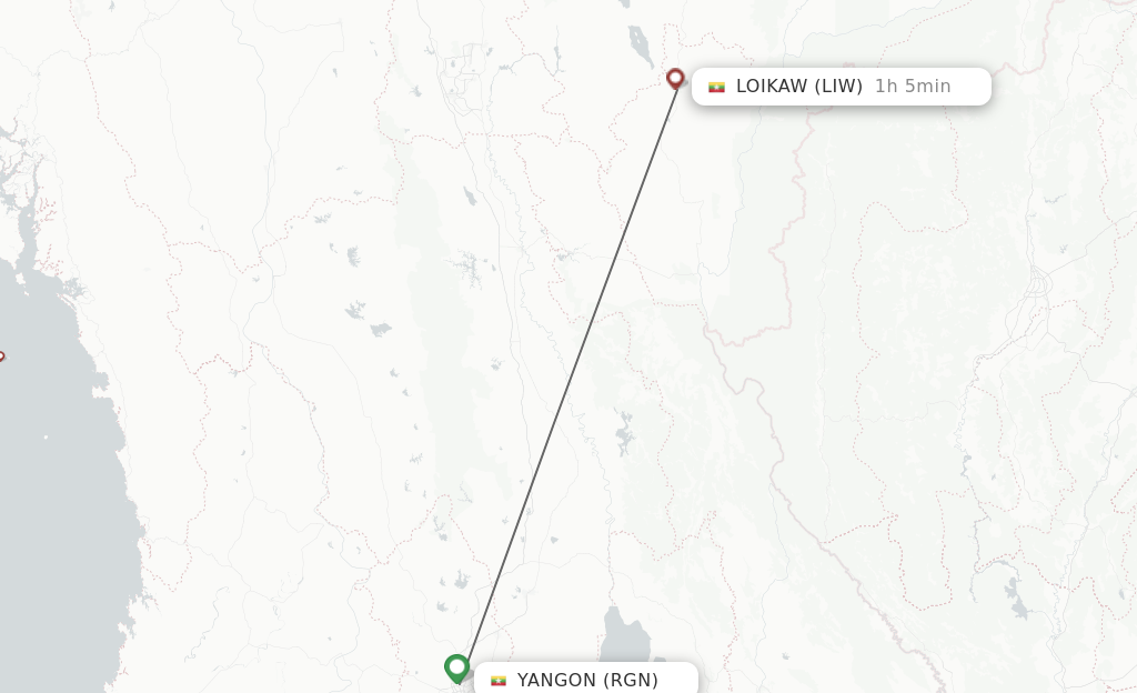 Flights from Yangon to Loikaw route map