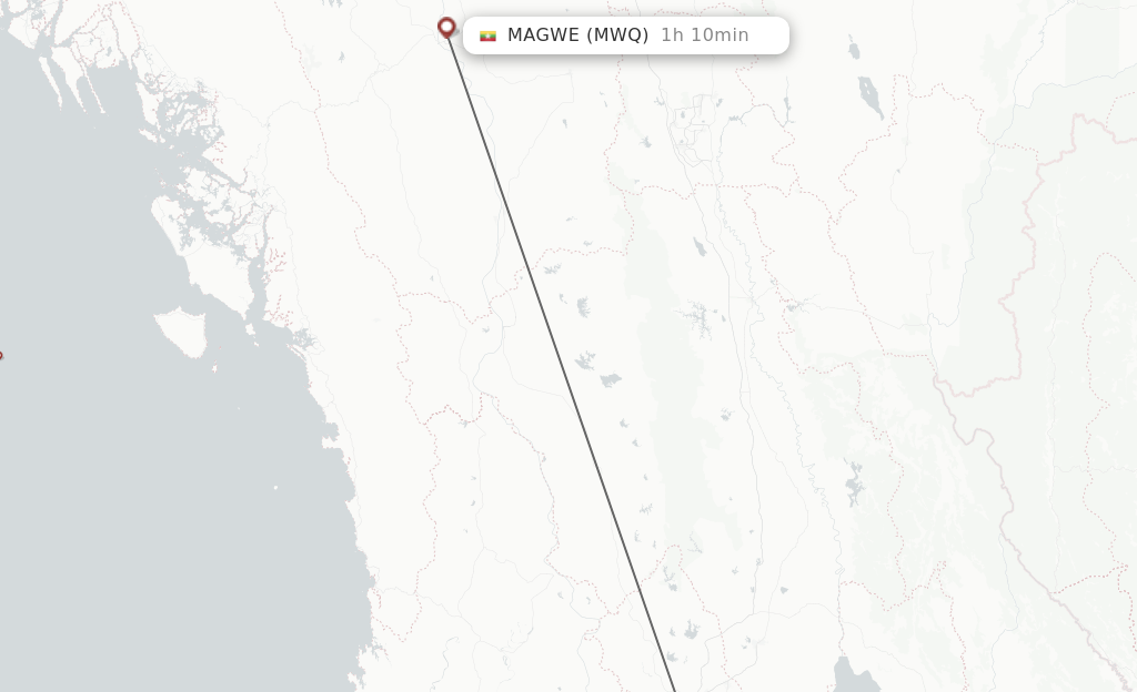 Flights from Yangon to Magwe route map