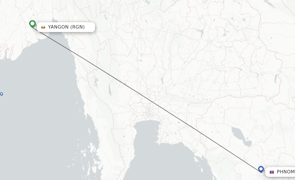 Flights from Yangon to Phnom Penh route map