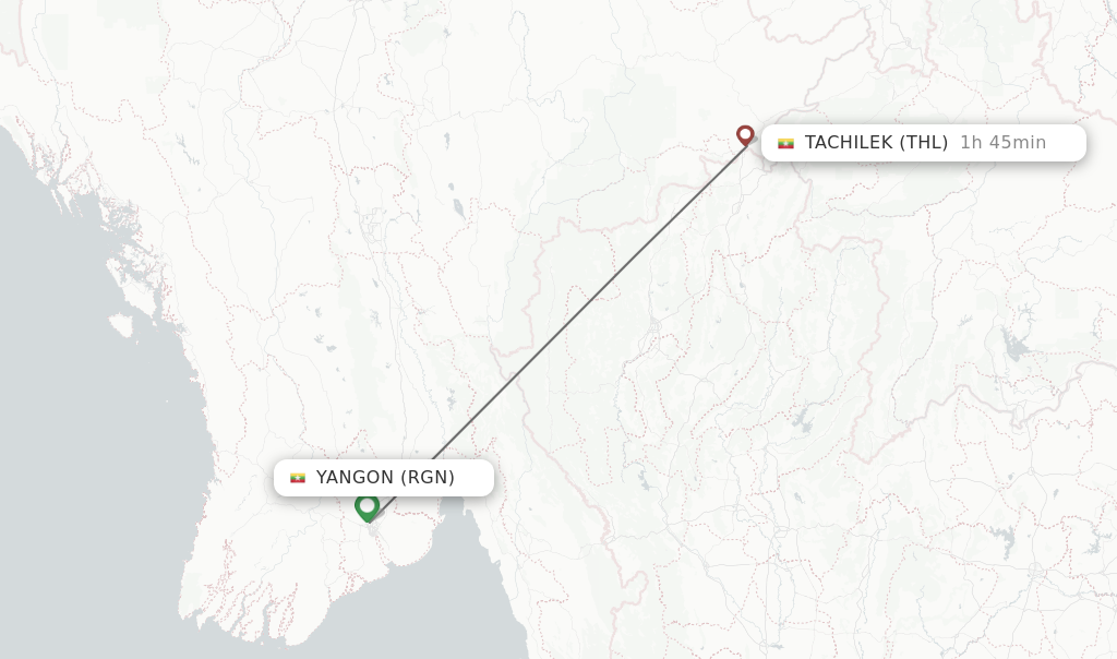 Flights from Yangon to Tachilek route map