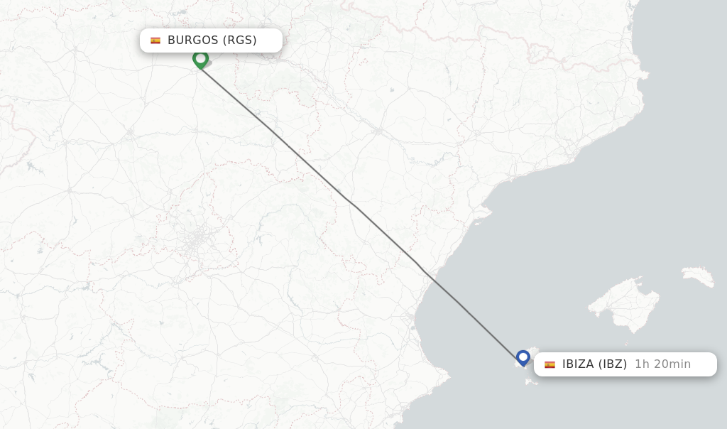 Flights from Burgos to Ibiza route map