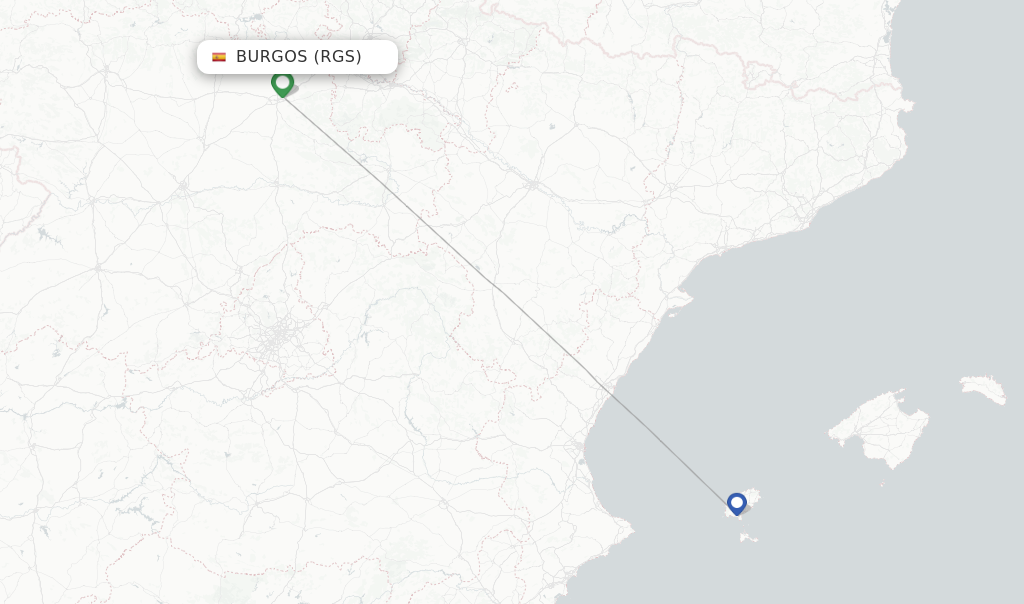 Flights from Burgos to Menorca route map