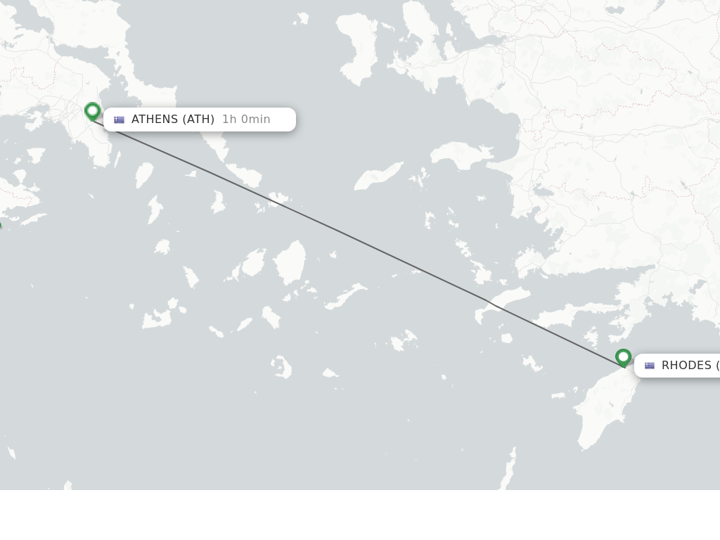 Flights from Rhodes to Athens route map