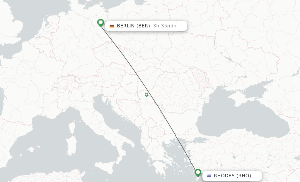 Flights from Rhodes to Berlin route map
