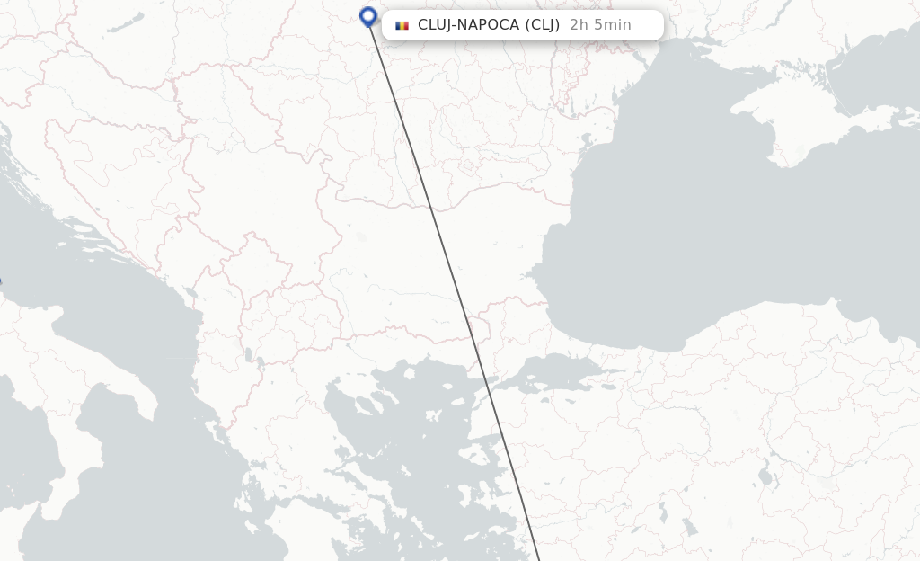 Flights from Rhodes to Cluj-Napoca route map