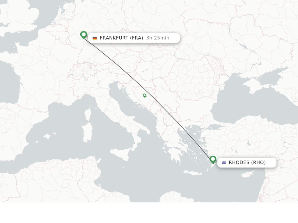 Flights from Rhodes to Frankfurt route map