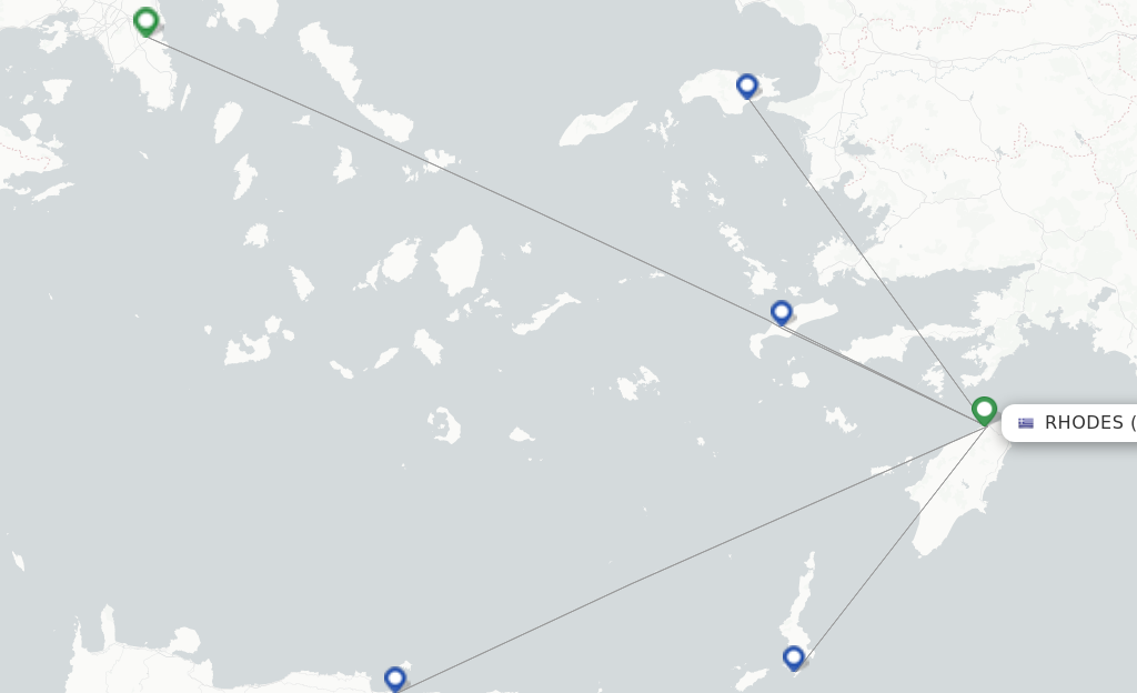 Route map with flights from Rhodes with Sky Express