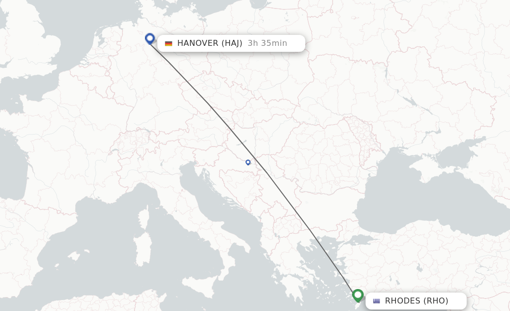 Flights from Rhodes to Hanover route map