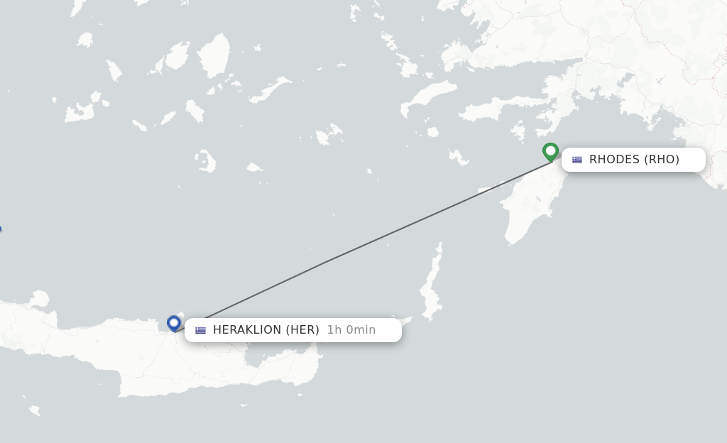 Flights from Rhodes to Heraklion route map