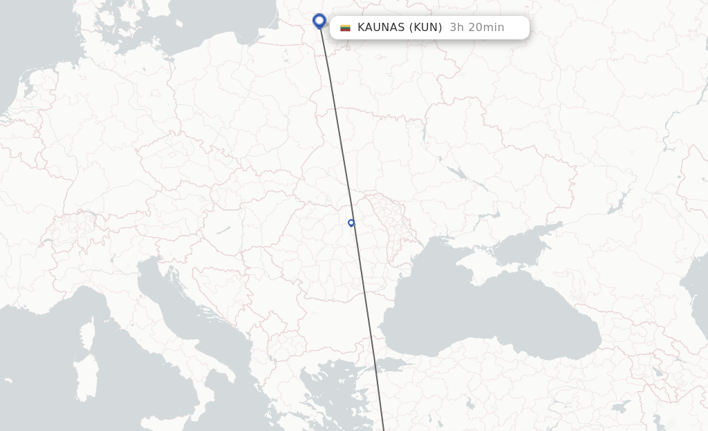 Flights from Rhodes to Kaunas route map