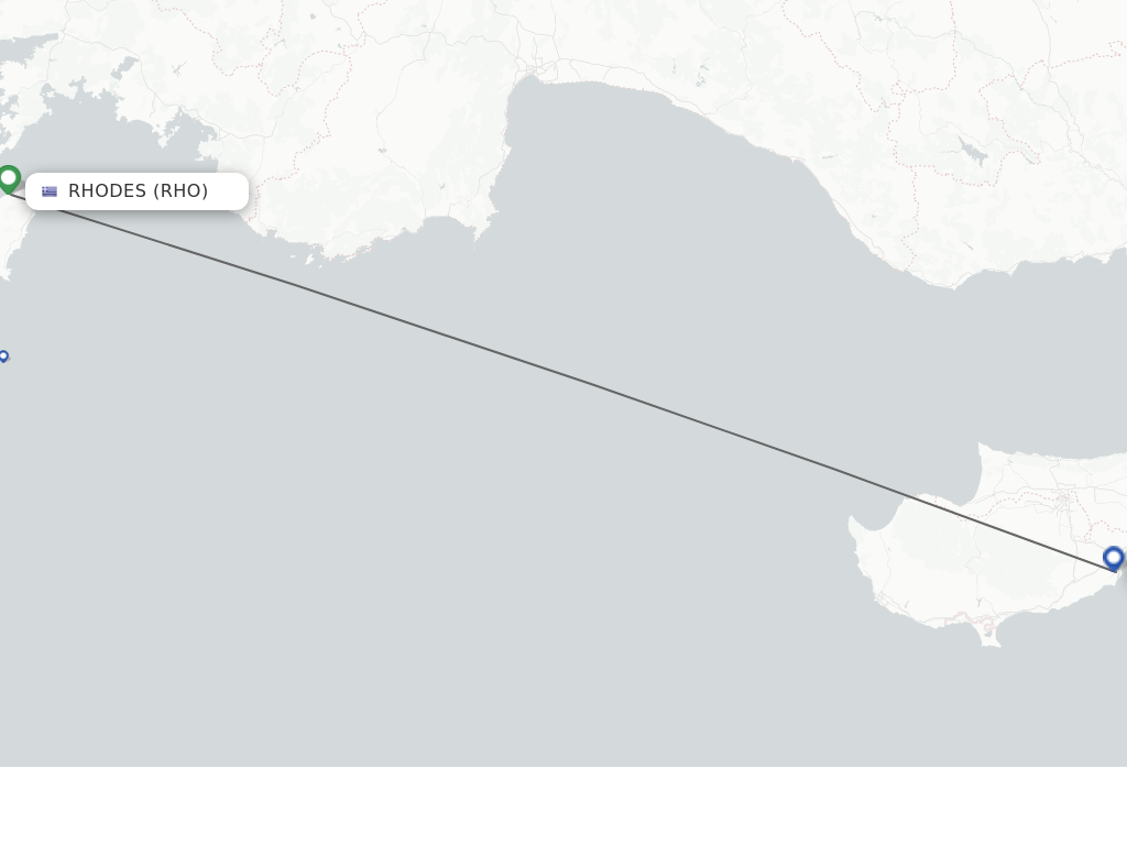 Flights from Rhodes to Larnaca route map