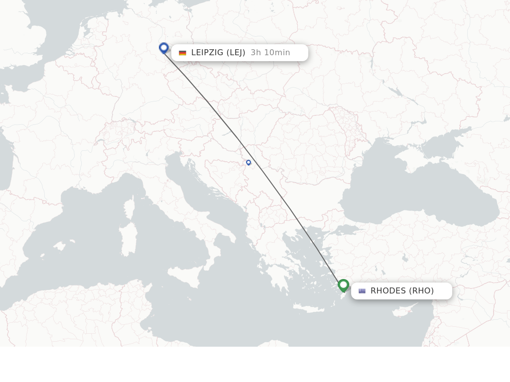 Flights from Rhodes to Leipzig/Halle route map