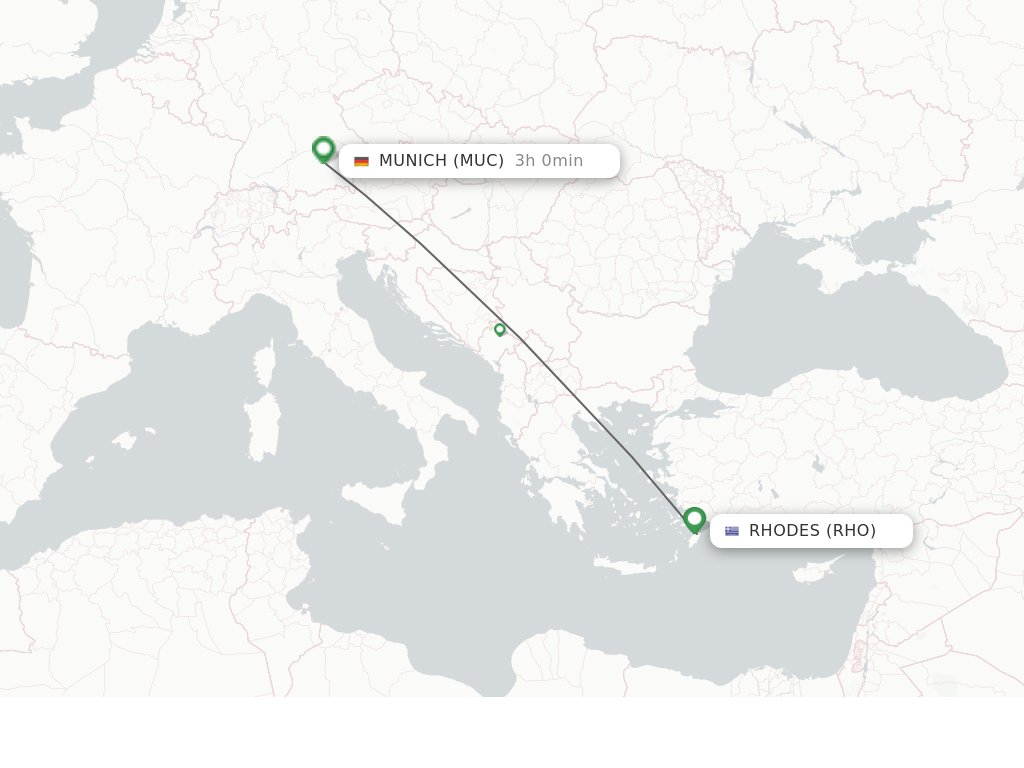 Flights from Rhodes to Munich route map