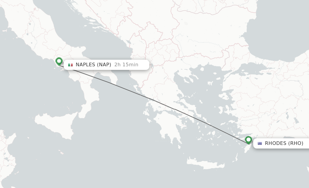 Flights from Rhodes to Naples route map