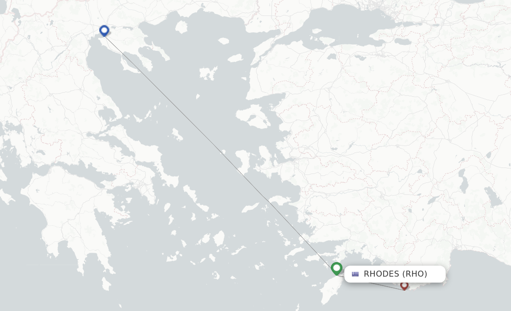Route map with flights from Rhodes with Olympic Air