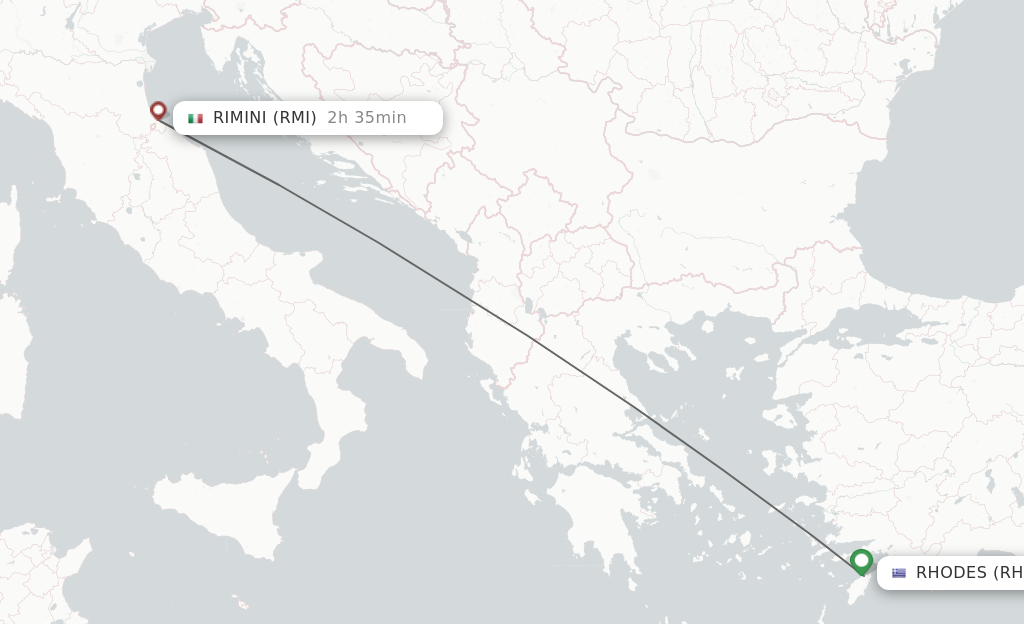 Flights from Rhodes to Rimini route map