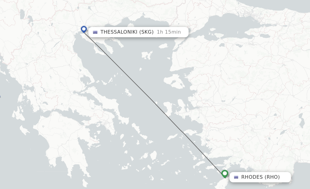 Flights from Rhodes to Thessaloniki route map