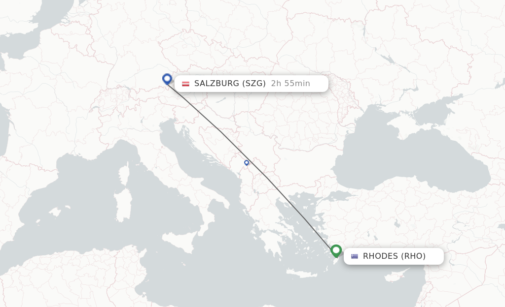 Flights from Rhodes to Salzburg route map