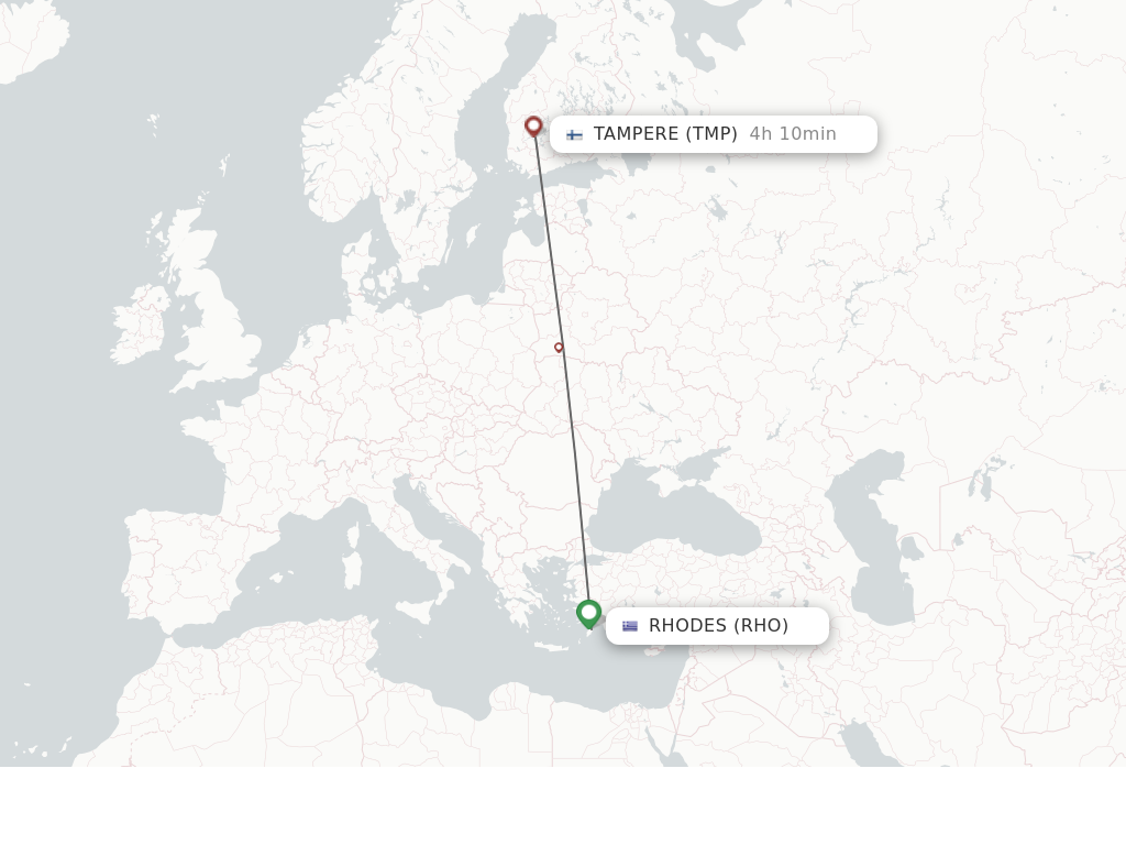 Flights from Rhodes to Tampere route map